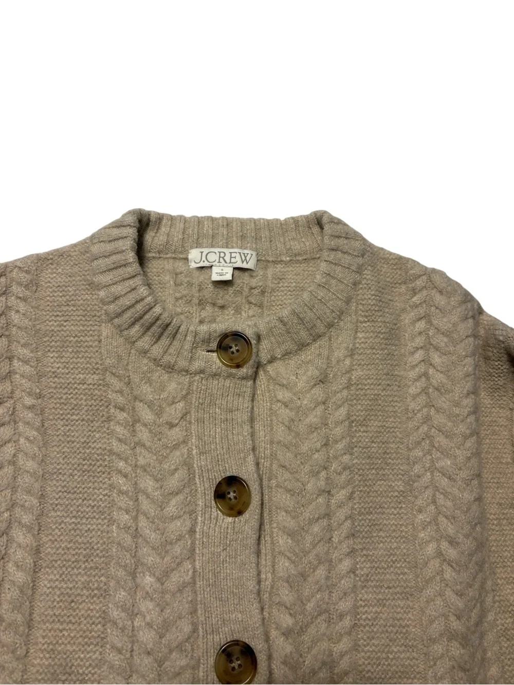 J. Crew Relaxed Cable Knit Cardigan Small Oatmeal Oversized Wool Cozy Layering